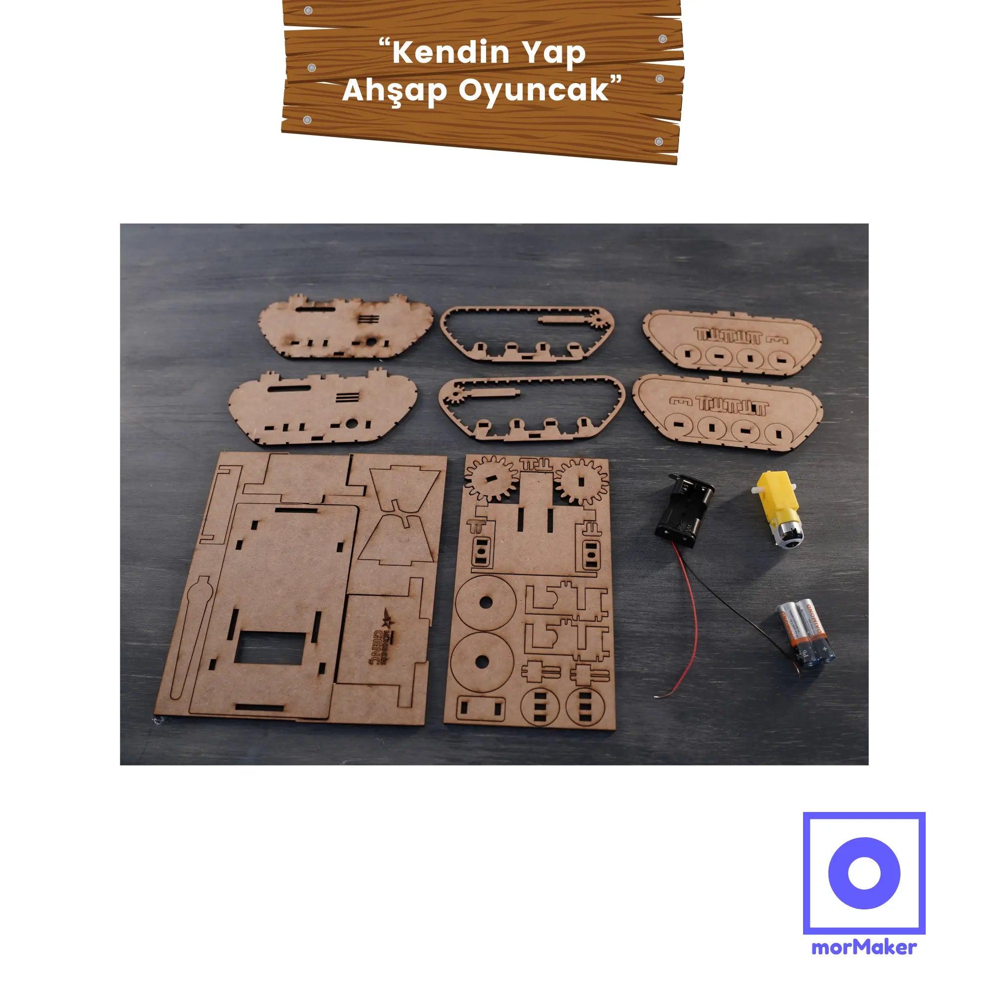 Haraketli Ahşap Oyuncak Tank  | Kendin Yap Ahşap Oyuncak | STEM-A Eğitim Seti | Tank-Bot - steamoyuncaklari_stem_kendinyapahsapoyuncak_makerset_egiticioyuncak_hareketlirobot_DCmotor_tankbot_2