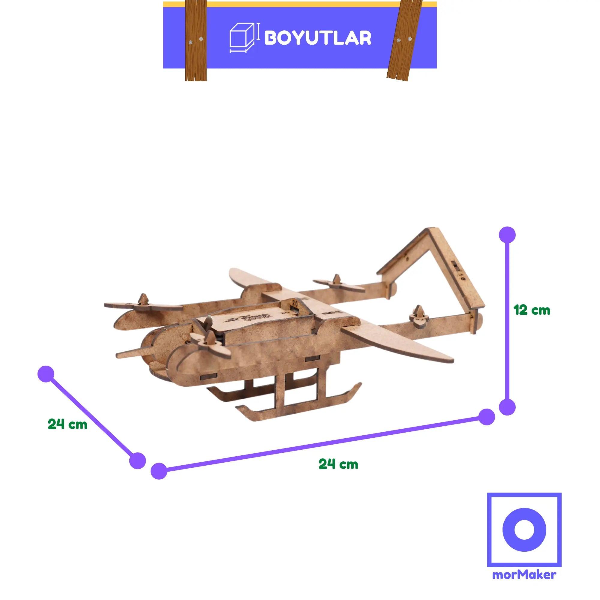 Ahşap LED'li İHA Maketi | İnsansız Hava Aracı | Kendin Yap Ahşap Oyuncak | STEM-A Eğitim Seti - steamoyuncaklari_stem_kendinyapahsapoyuncak_makerset_egiticioyuncak_ledyakma_mormaker_masalambasi_2