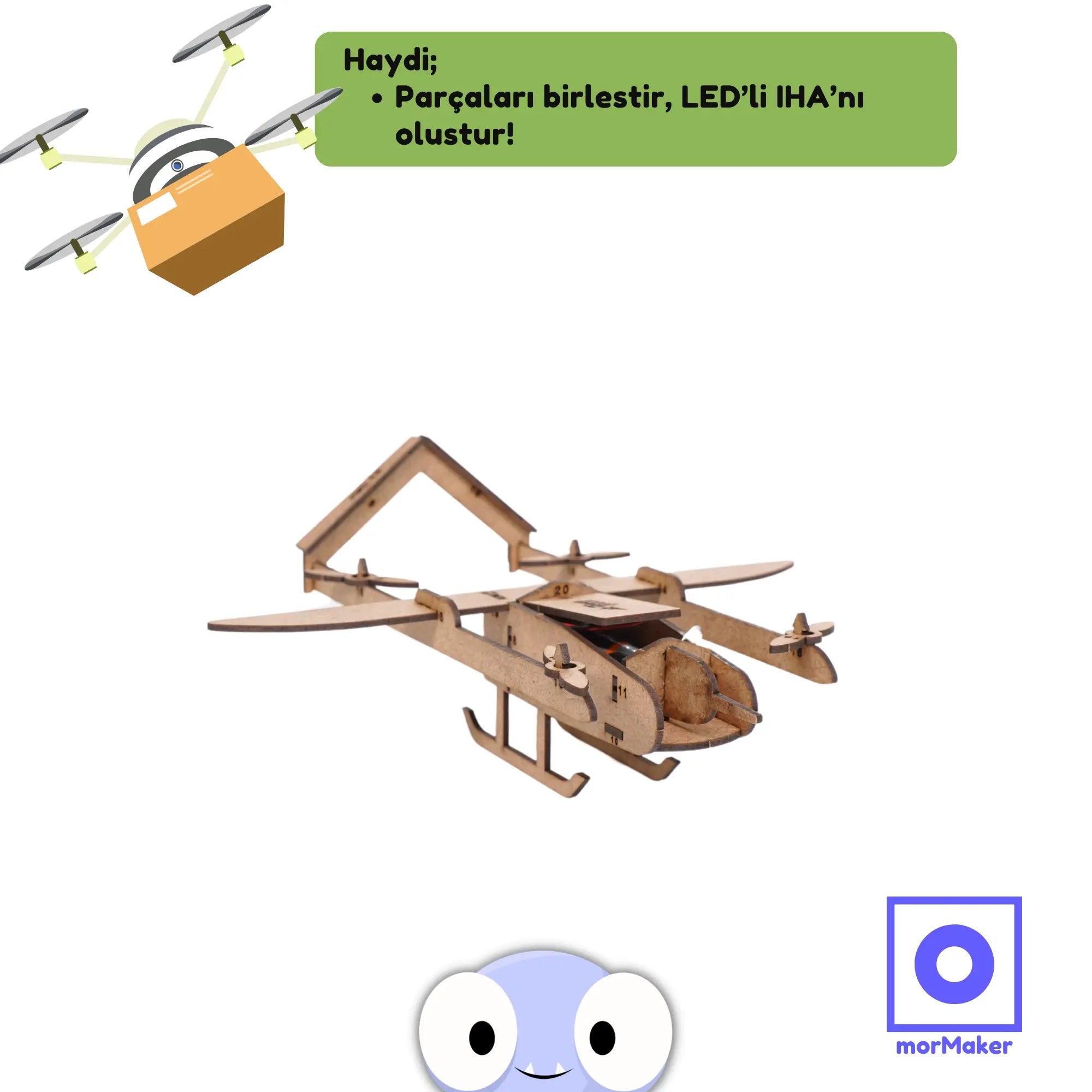 Ahşap LED'li İHA Maketi | İnsansız Hava Aracı | Kendin Yap Ahşap Oyuncak | STEM-A Eğitim Seti - steamoyuncaklari_stem_kendinyapahsapoyuncak_makerset_egiticioyuncak_ledyakma_mormaker_masalambasi_4